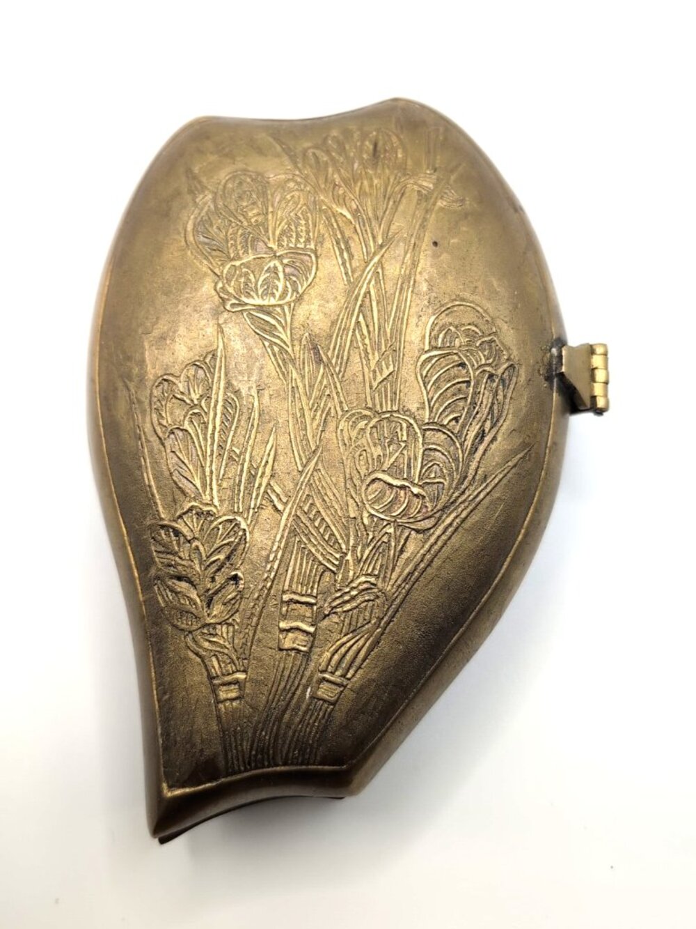 Vintage Heavy Brass Hinged Decorative Trinket Box 6x4.5" Textured Floral Patina